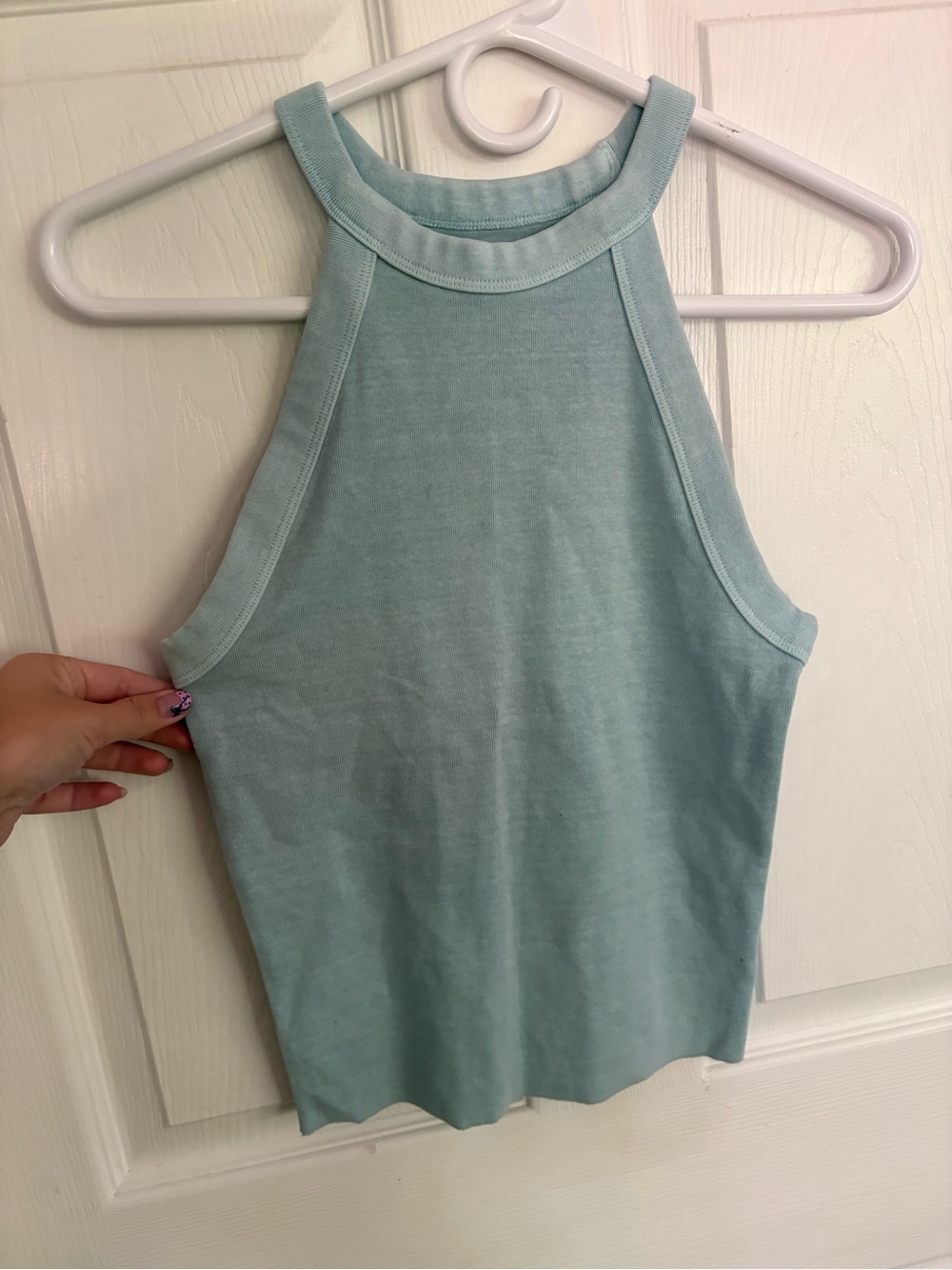 American Eagle Outfitters Blue High-Neck Ribbed Tank